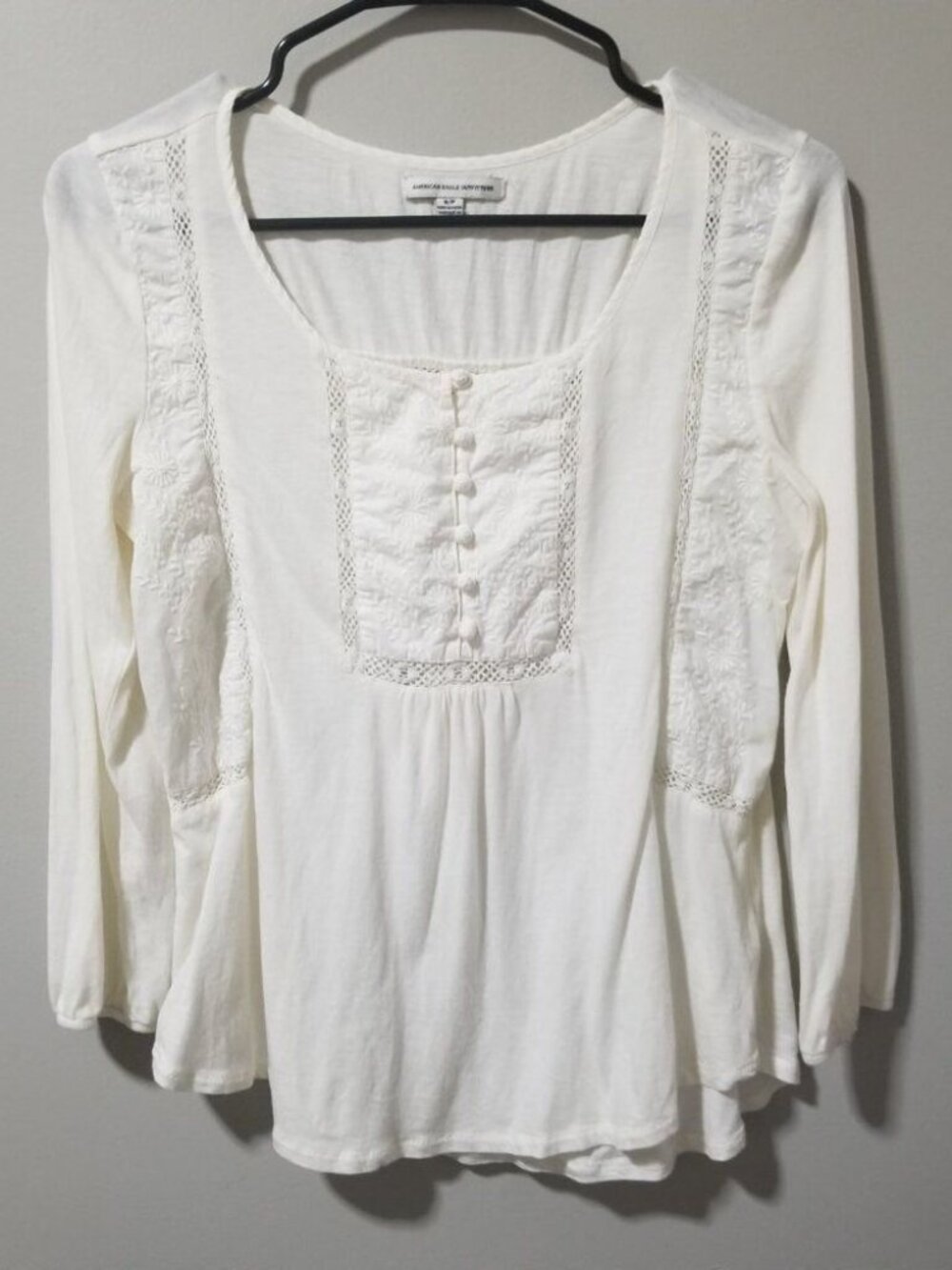 American Eagle Cream Long Sleeve Peasant Blouse S/P